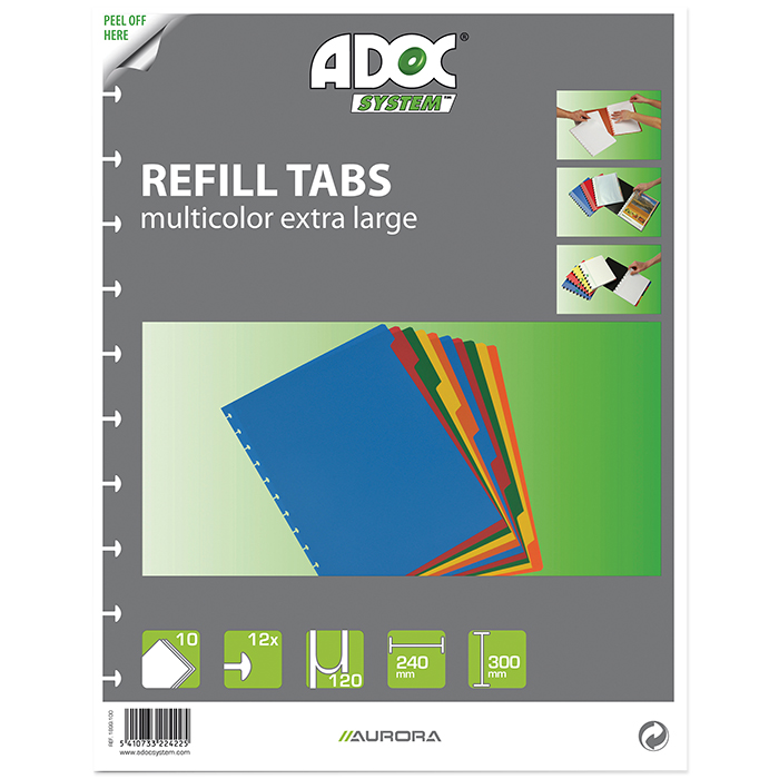 Adoc Spiral booklet Pap-ex Spare index A4, 10-piece, 5 colors