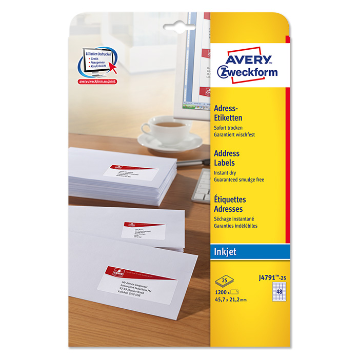 Avery Zweckform Etichette bianche per dispositivi InkJet / stampanti a getto d’inchiostro