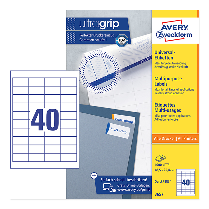 Avery Zweckform multipurpose labels ultragrip 48.5 x 25.4 mm, QuickPeel
