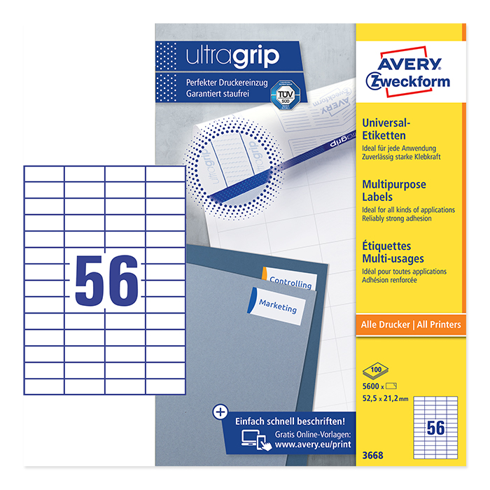 Avery Zweckform multipurpose labels ultragrip 52.5 x 21.2 mm