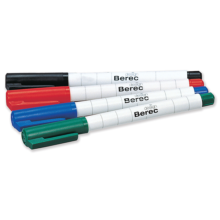 Berec Marqueur fin pour Whiteboard étui de 4 couleurs: rouge, bleu, vert, noir