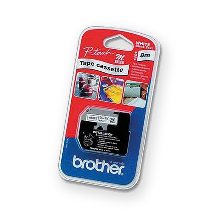 Brother P-Touch Cassetta di nastro M, 9 mm nastro bianco, scrittura in nero, lunghezza 8 m