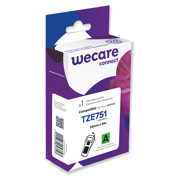 WECARE P-Touch Ruban-cassette TZe, 24 mm TZE-751, noir sur vert
