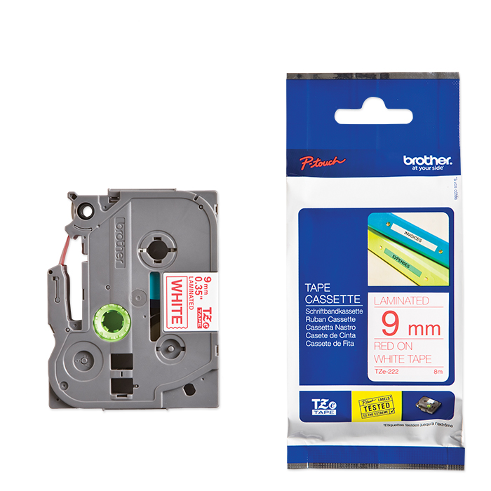 Brother P-Touch Tape Cartridge TZe, laminated, 9 mm Red on white tape