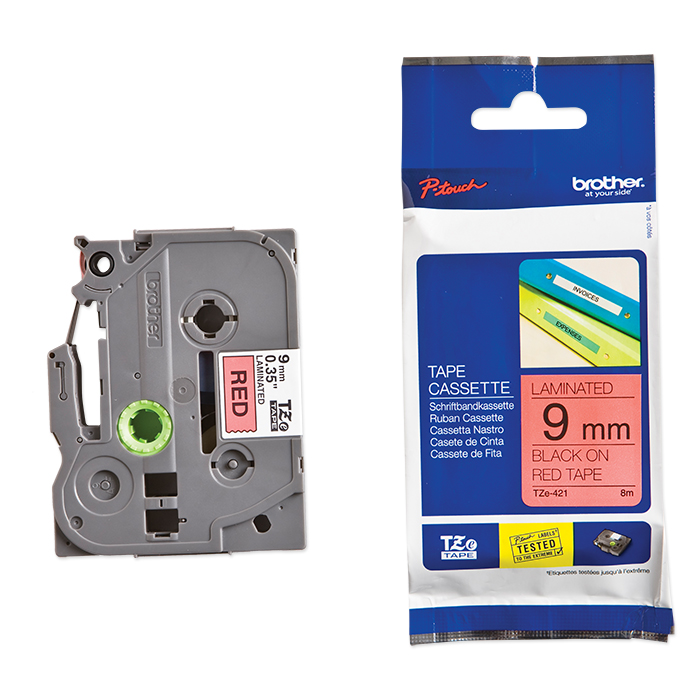 Brother P-Touch Tape Cartridge TZe, laminated, 9 mm black on red tape