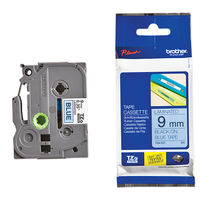Brother P-Touch Tape Cartridge TZe, laminated, 9 mm Black on blue tape