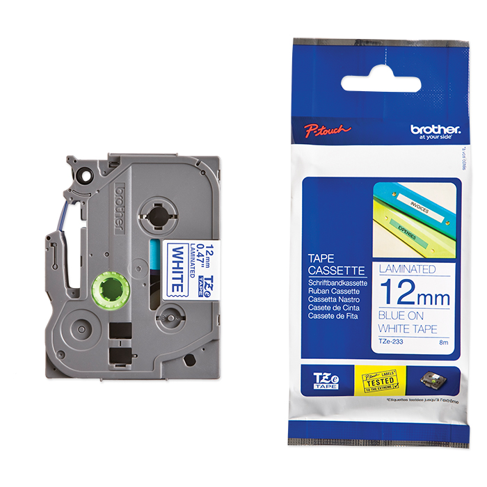 Brother P-Touch Tape Cartridge TZe, laminated, 12 mm Blue on white tape