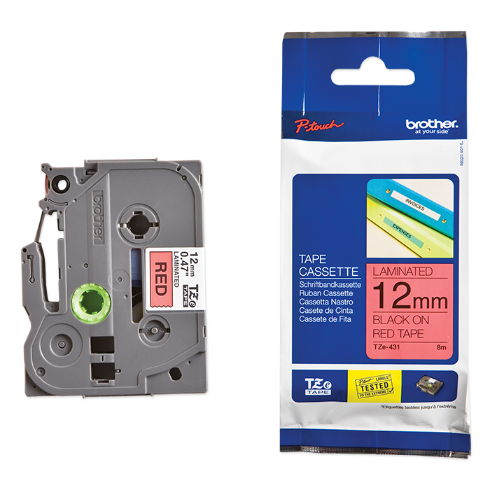 Brother P-Touch Tape Cartridge TZe, laminated, 12 mm Black on red tape