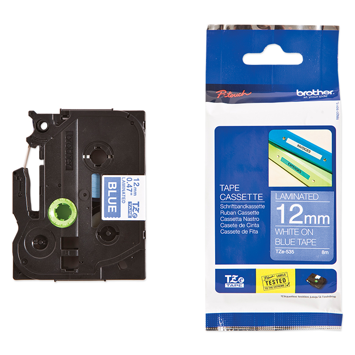 Brother P-Touch Tape Cartridge TZe, laminated, 12 mm White on blue tape