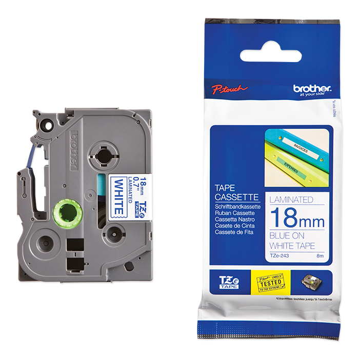 Brother P-Touch Tape Cartridge TZe, laminated, 18 mm Blue on white tape