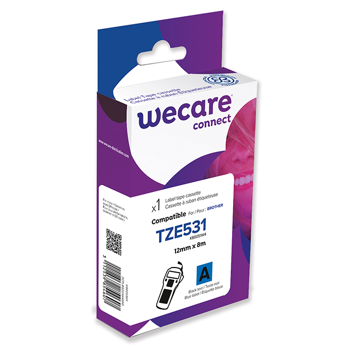 WECARE P-Touch Tape Cartridge TZe, 12 mm TZE-531, black on blue