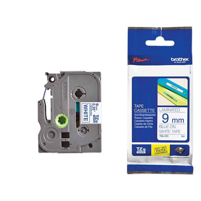 Brother P-Touch Tape Cartridge TZe, laminated, 9 mm Blue on white tape