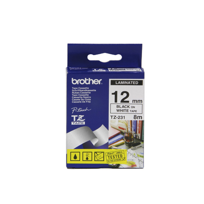 Brother P-Touch Tape Cartridge TZe, laminated, 12 mm Black on white tape