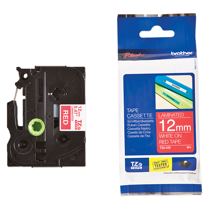 Brother P-Touch Tape Cartridge TZe, laminated, 12 mm White on red tape