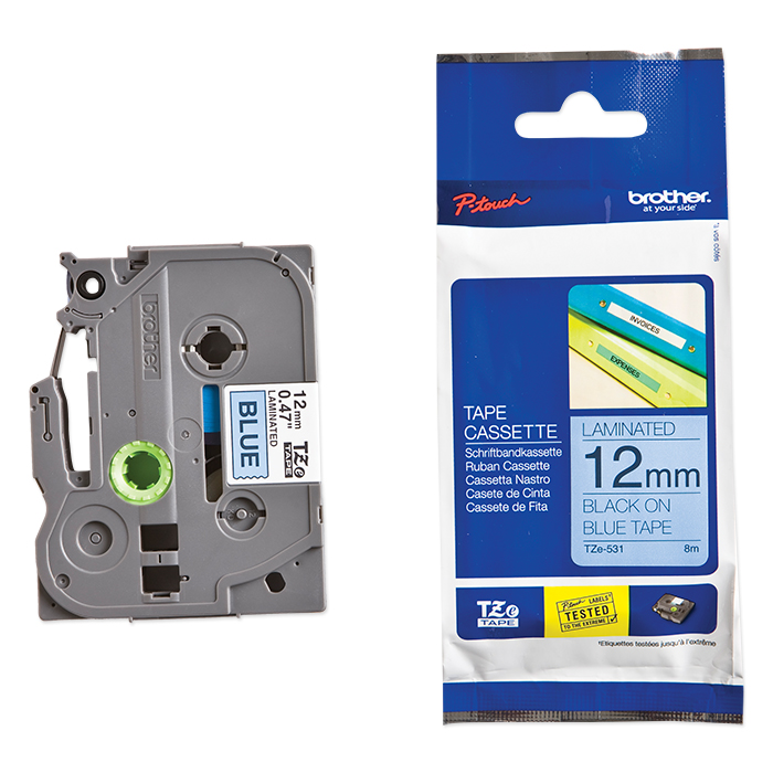 Brother P-Touch Tape Cartridge TZe, laminated, 12 mm Black on blue tape
