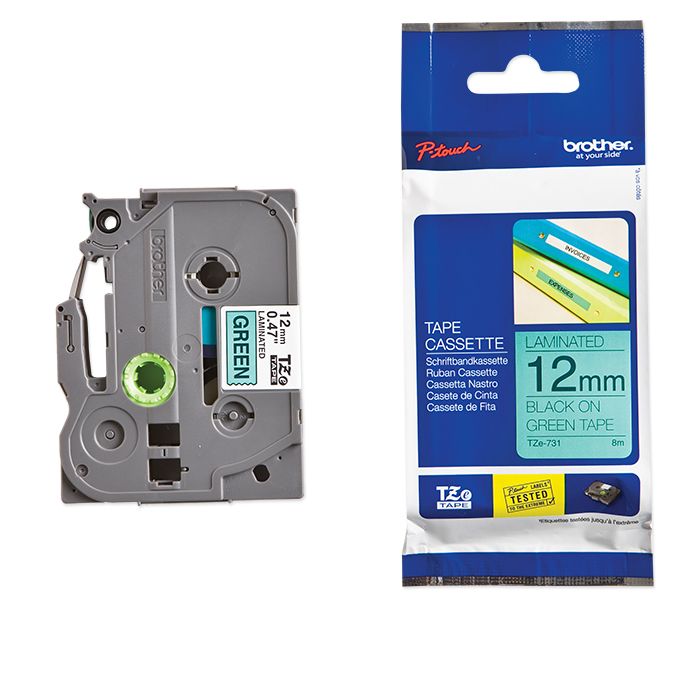 Brother P-Touch Tape Cartridge TZe, laminated, 12 mm Black on green tape