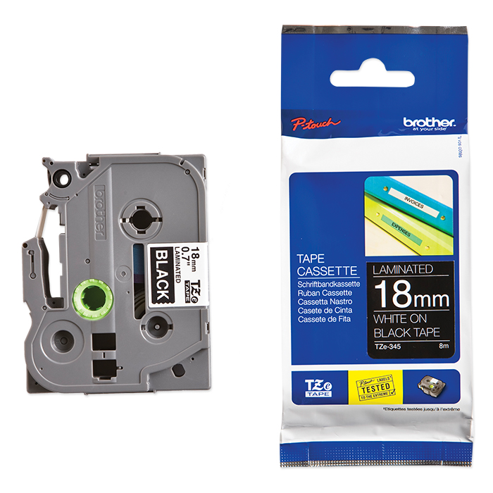 Brother P-Touch Tape Cartridge TZe, laminated, 18 mm White on black tape