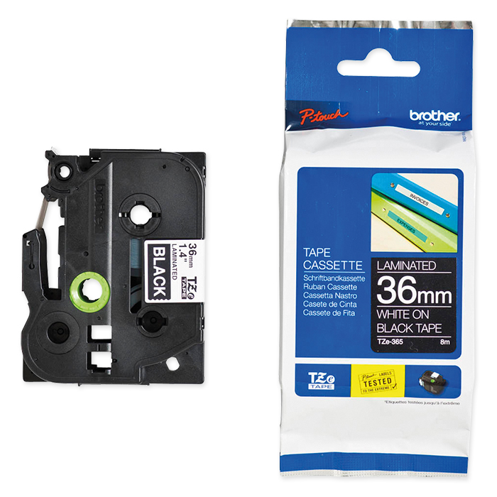 Brother P-Touch Tape Cartridge TZe, laminated, 36 mm white on black tape