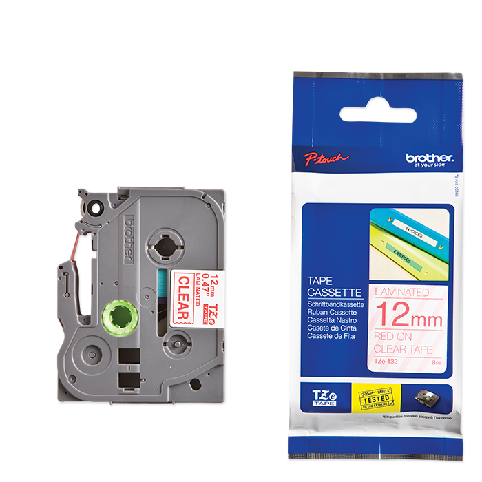 Brother P-Touch Tape Cartridge TZe, laminated, 12 mm Red on transparent