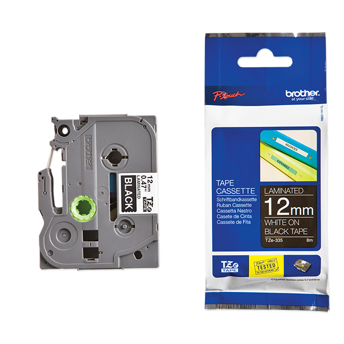 Brother P-Touch Tape Cartridge TZe, laminated, 12 mm White on black tape