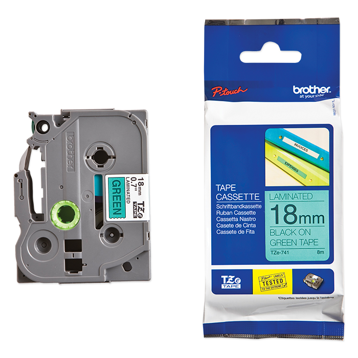 Brother P-Touch Tape Cartridge TZe, laminated, 18 mm Black on green tape