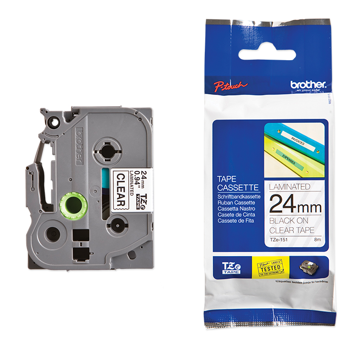 Brother P-Touch Tape Cartridge TZe, laminated, 24 mm Black on clear tape