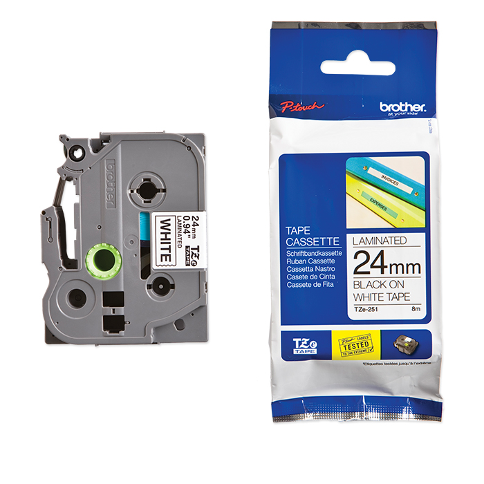 Brother P-Touch Tape Cartridge TZe, laminated, 24 mm Black on white tape