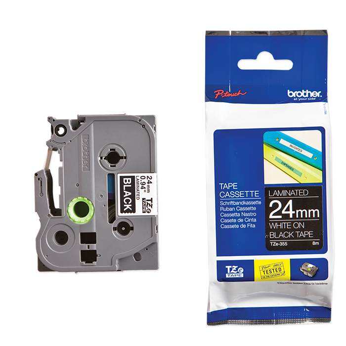 Brother P-Touch Tape Cartridge TZe, laminated, 24 mm white on black tape