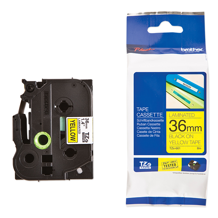 Brother P-Touch Tape Cartridge TZe, laminated, 36 mm Black on yellow tape