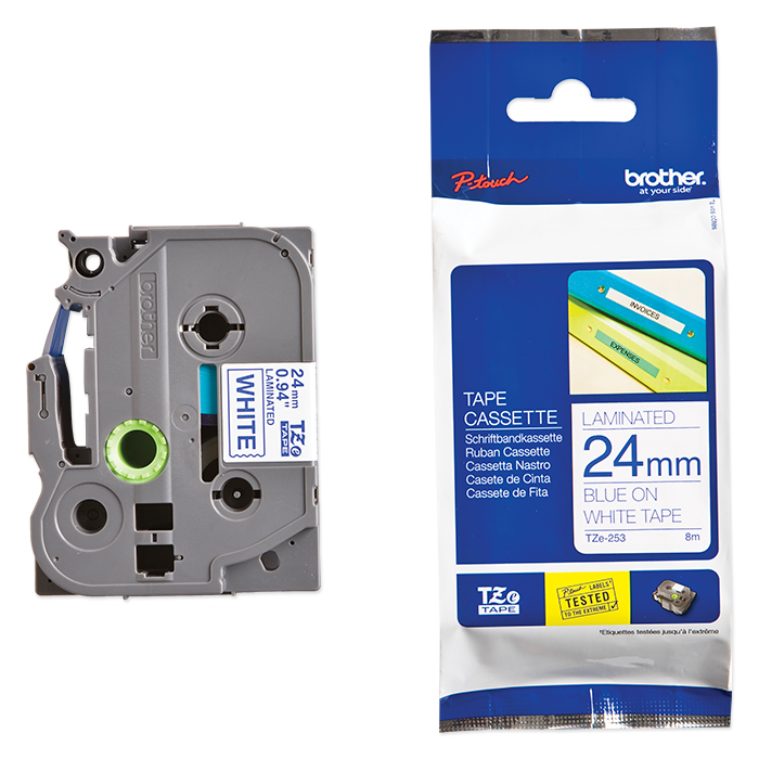 Brother P-Touch Tape Cartridge TZe, laminated, 24 mm Blue on white tape