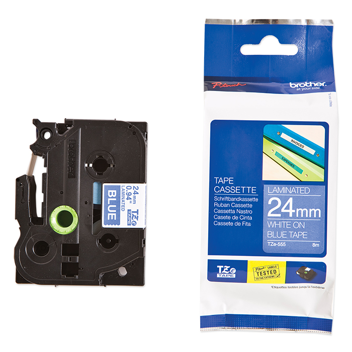 Brother P-Touch Tape Cartridge TZe, laminated, 24 mm White on blue tape