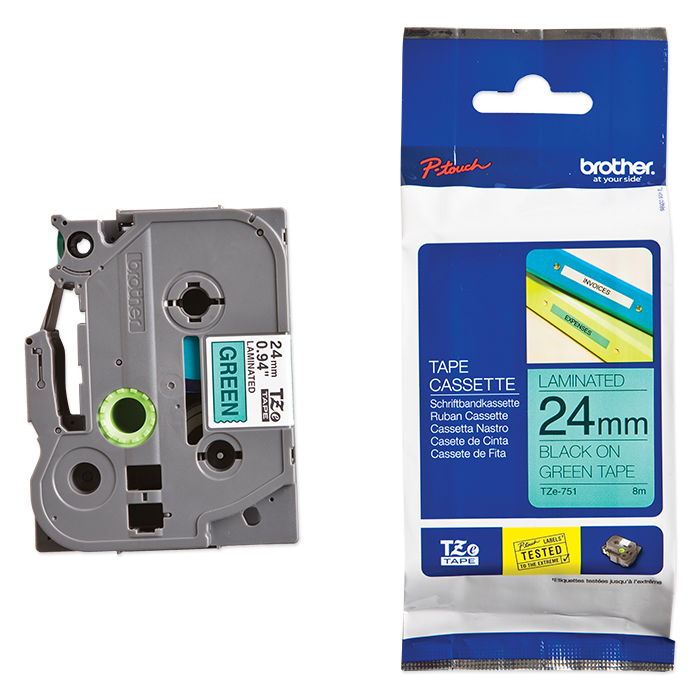 Brother P-Touch Tape Cartridge TZe, laminated, 24 mm Black on green tape