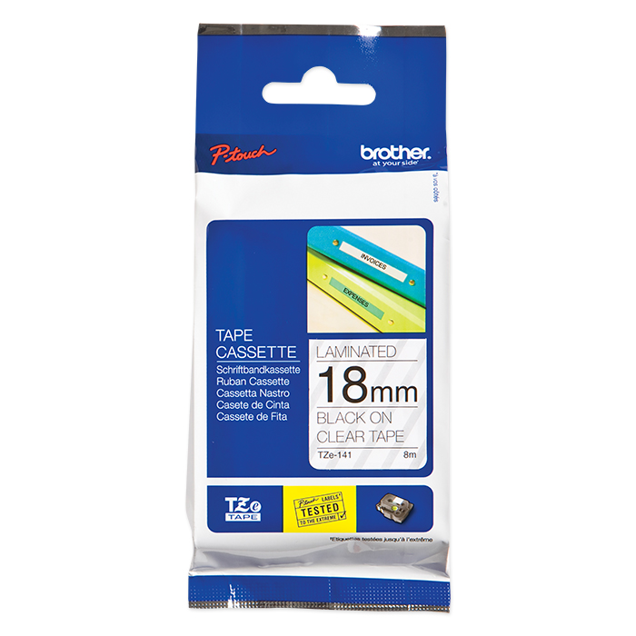 Brother P-Touch Tape Cartridge TZe, laminated, 18 mm Black on clear tape