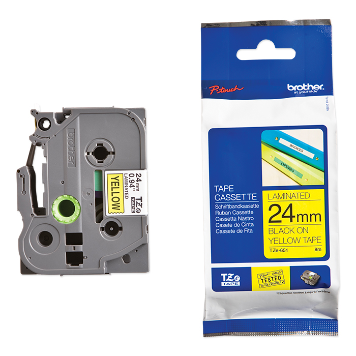 Brother P-Touch Tape Cartridge TZe, laminated, 24 mm Black on yellow tape