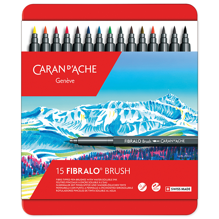 Caran d'Ache Classic Fibralo Brush Metal box of 15