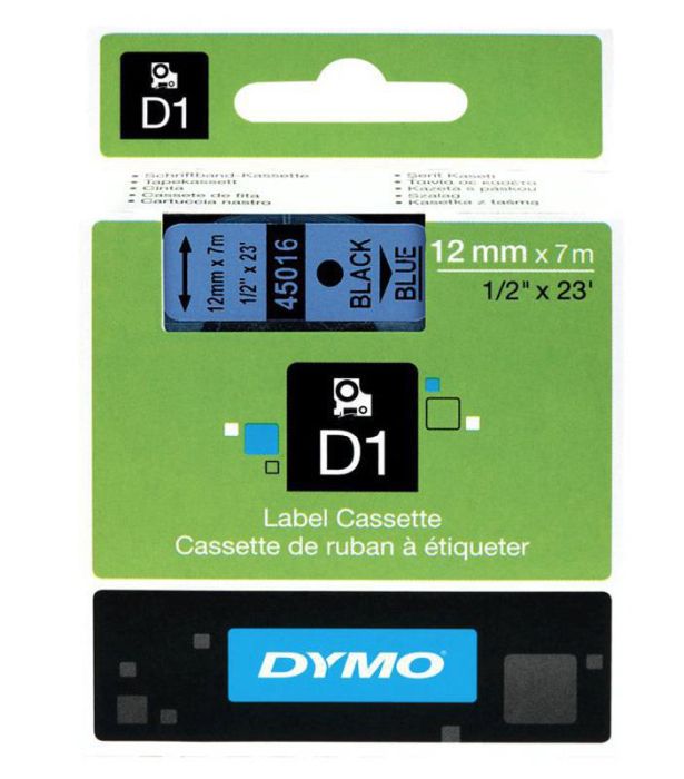 Dymo Schriftbänder D1 12 mm, Band blau, Schrift schwarz