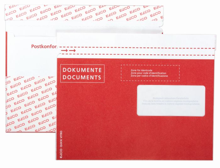 Porte-documents Elco Quick Vitro en papier C5, fenêtre à droite, rouge