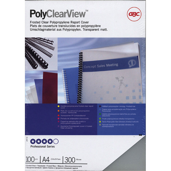 GBC Couverture en plastique transparent PolyClearView 0,30 mm, mat transparent