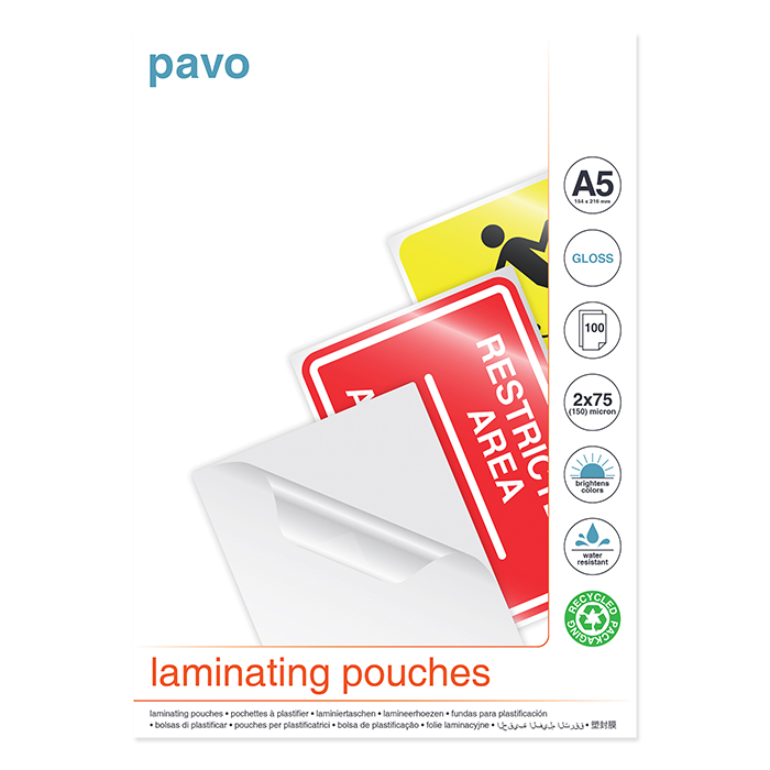 PAVO Laminated transparent pockets 75 my, A5, 154 x 216 mm