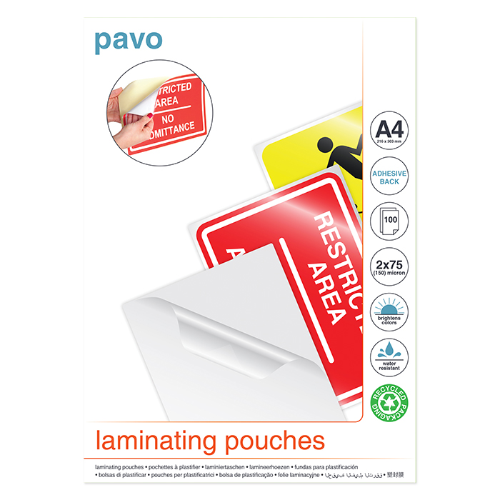 PAVO Laminated transparent pockets 80 my, A4, 216 x 303 mm, self-adhesive