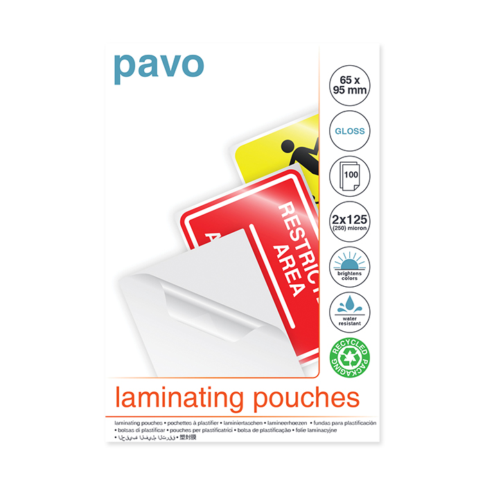 PAVO Laminated transparent pockets 125 mic, 65 x 95 mm