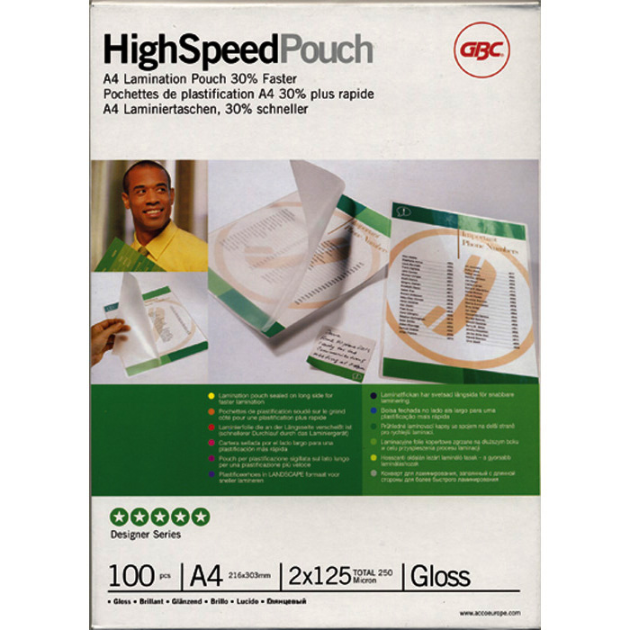 GBC Laminated transparent pockets High-SpeedPouch 125 my, A4, 216 x 303 mm