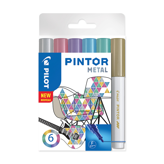 Pilot Pintor Marker 6er Set Metal F: silber, pink, violett, blau, grün, gold