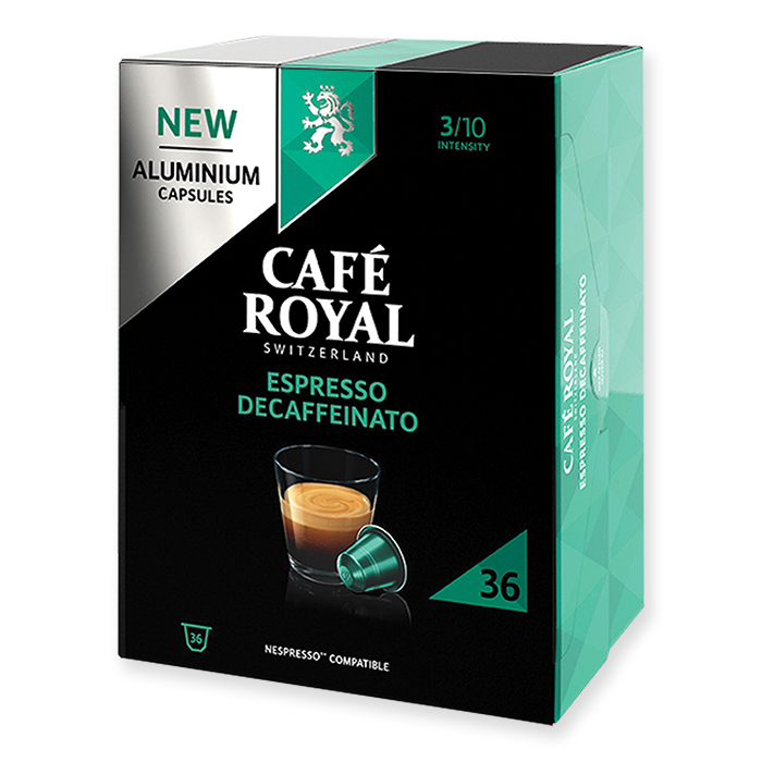 Capsule Café Royal Espresso Decaffeinato, pacco da 36 capsule.
