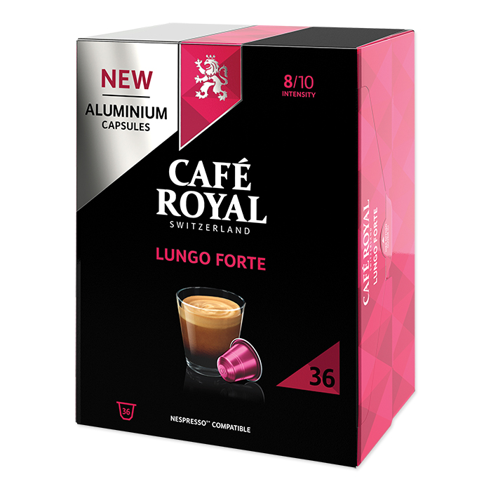 Capsule Café Royal Lungo Forte, pacco da 36 capsule.