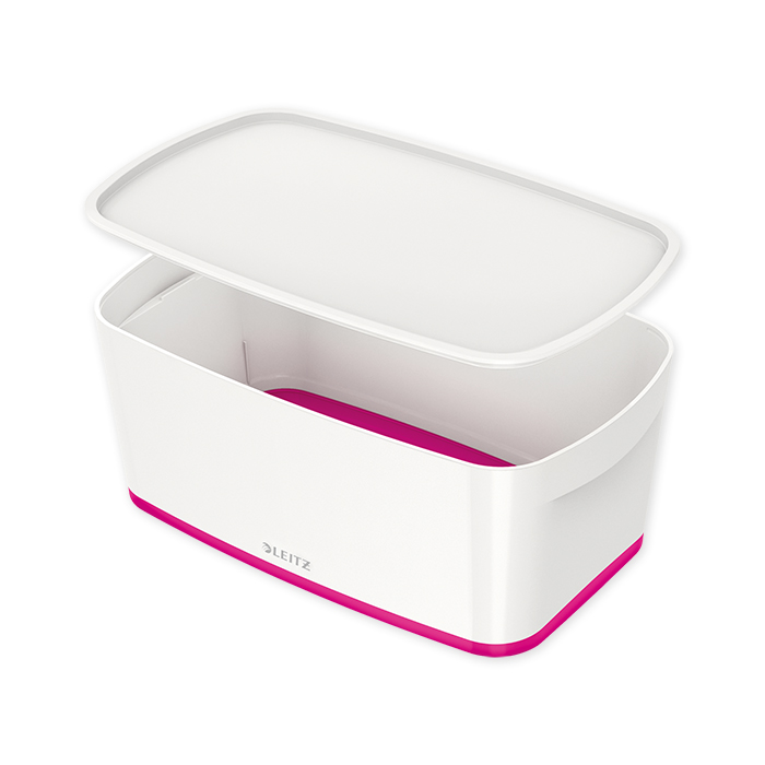 Leitz MyBox Small with lid, Storage Box white/pink
