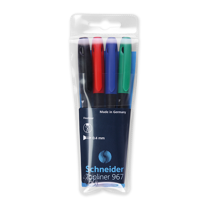 Schneider Feinschreiber Topliner 967 4er Etui: rot, blau, grün, schwarz