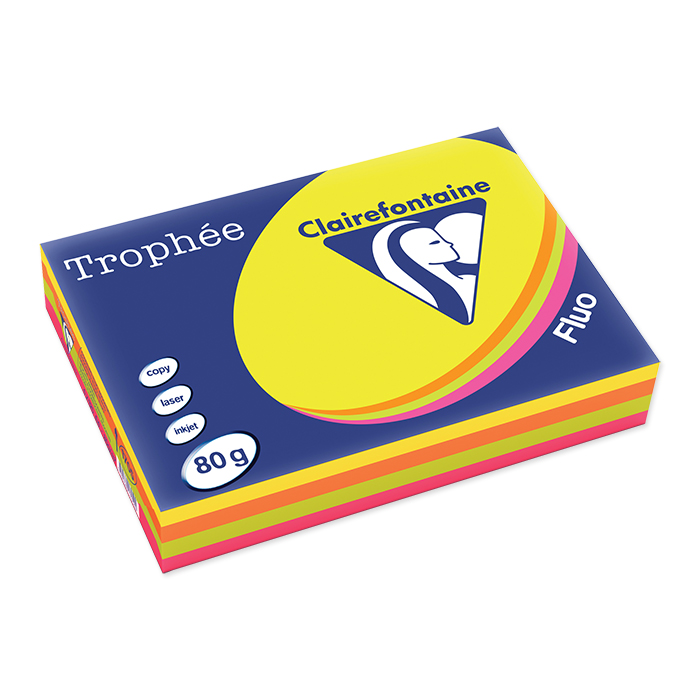 Clairefontaine Trophée Colored Copy FSC A4 Colori fluo, 4 colori assortiti, 80 g/m²