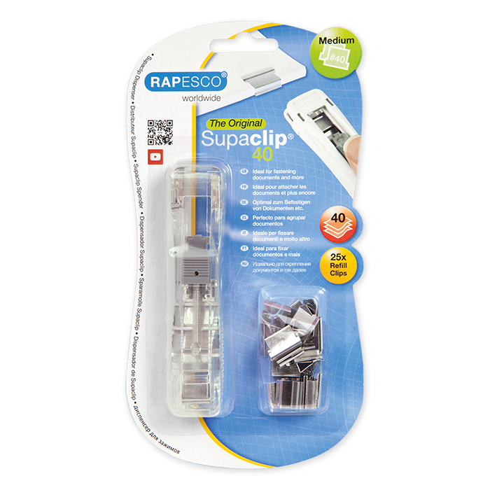 Rapesco Supaclip® 40 distributor Distributeur, 25 clips en acier inoxydable inclus