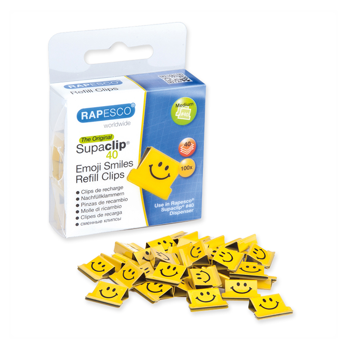 Rapesco Supaclip® 40 Refill Clips Emojis, yellow